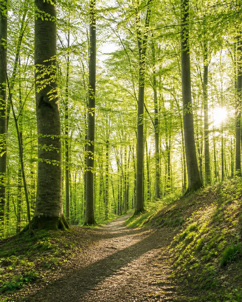 Sonniger Buchenwaldweg am Käferberg